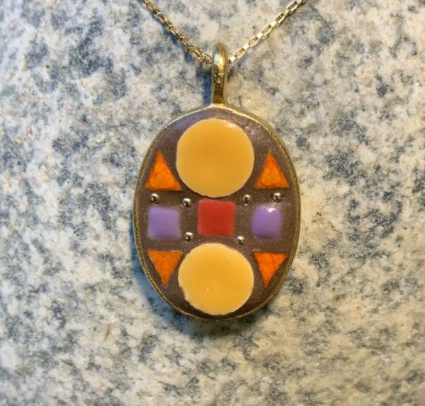 Gold/Orange/Purple Red in Small Oval in Mosaic Jewelry at Windy Sea Designs