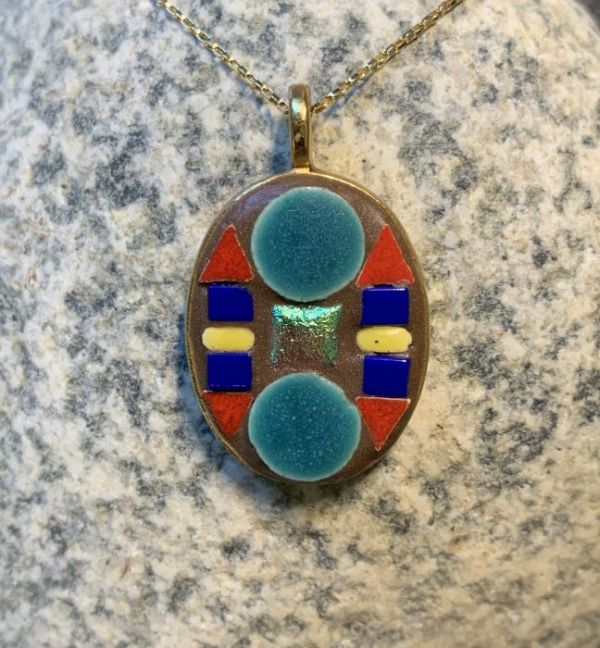 Dichro Square with Large Aqua Rounds in Mosaic Jewelry at Windy Sea Designs