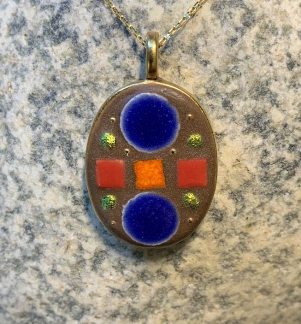 Centered Red Orange Squares in Mosaic Jewelry at Windy Sea Designs