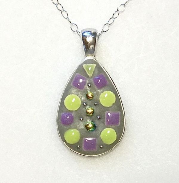 Purple Green Dichro Teardrop in Mosaic Jewelry at Windy Sea Designs