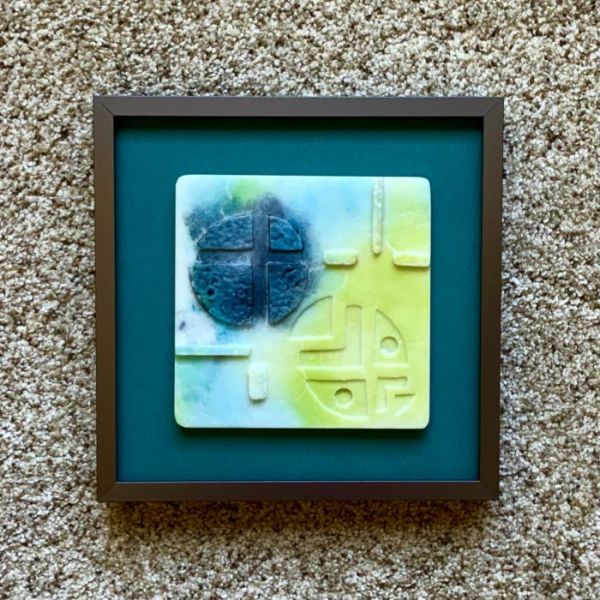 Blue/Green/Aqua/Yellow Bas Relief in Fused Glass at Windy Sea Designs