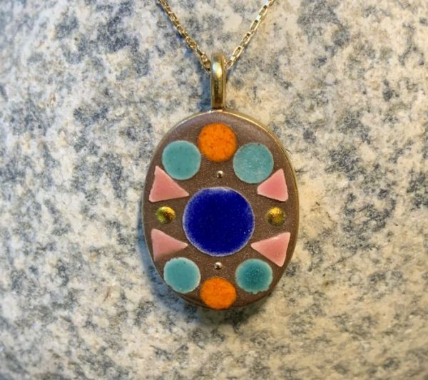 Navy Center with Dichroic Dots in Mosaic Jewelry at Windy Sea Designs