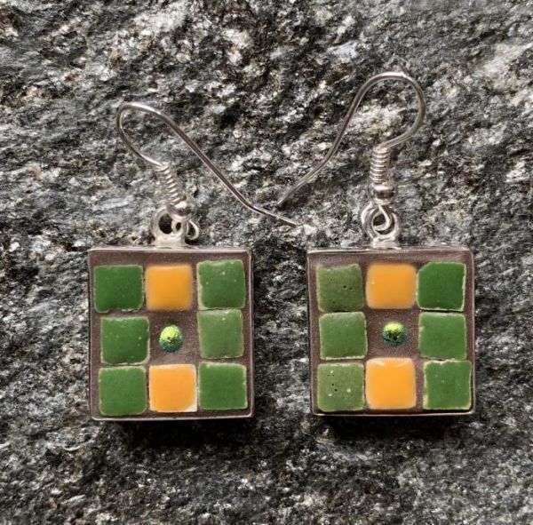 Green Yellow Patchwork in Mosaic Jewelry at Windy Sea Designs