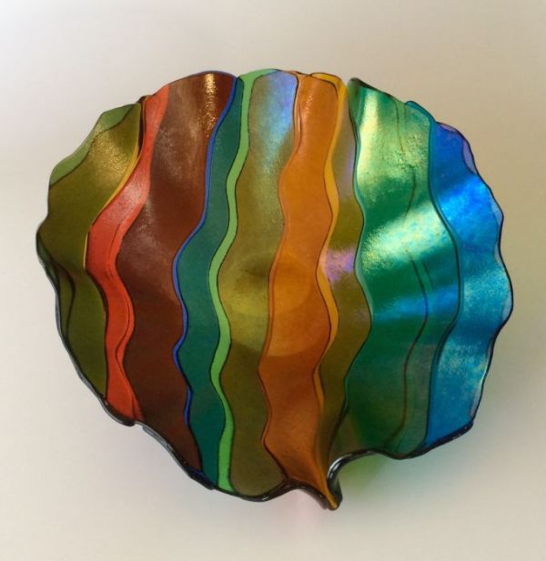 Bowl of Many Colors in Fused Glass at Windy Sea Designs